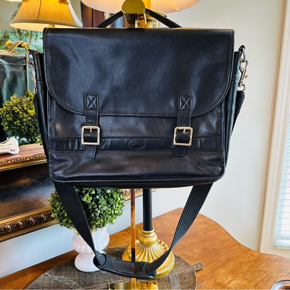 Longchamp Other - VINTAGE RARE LONG CHAMP BLACK LEATHER MESSENGER SATCHEL WORK BAG GREAT COND